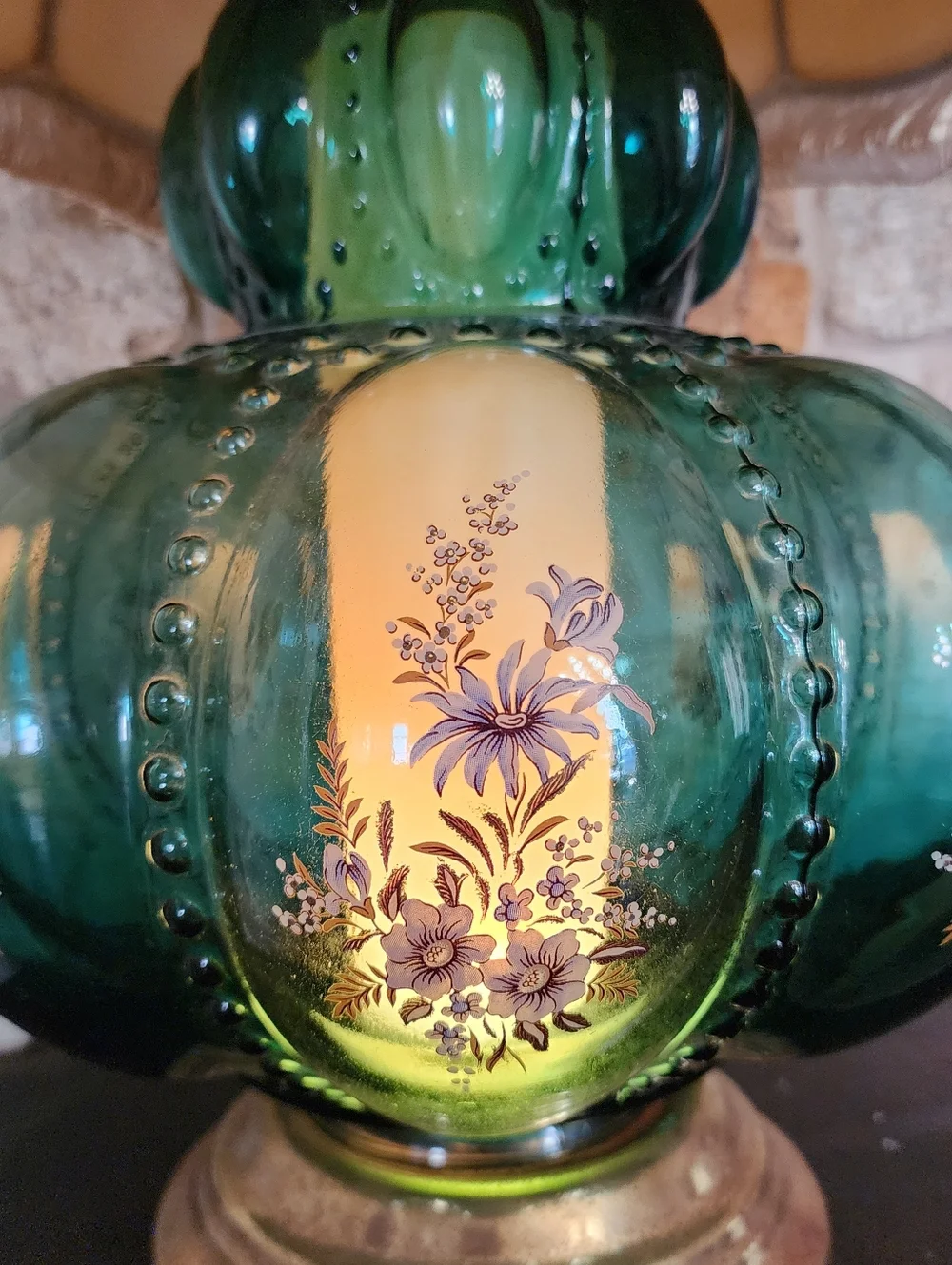 Rare 1940s Emerald Green GWTW Lamp Hand Painted Enamel Dual Light Pristine